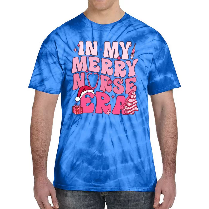 In My Merry Nurse Era Retro Groovy Wavy Pink Santa Hat Xmas Cute Gift Tie-Dye T-Shirt