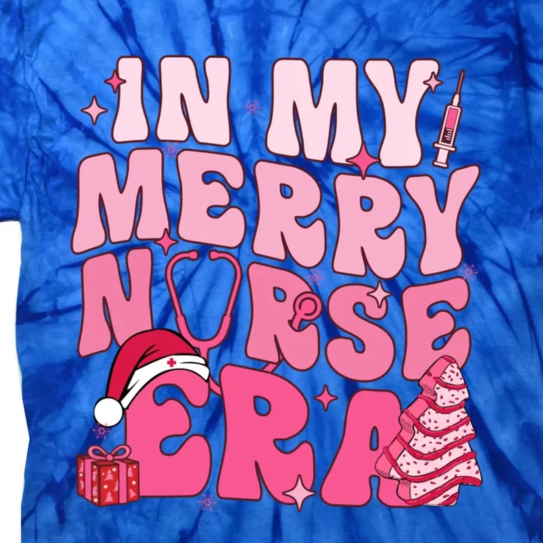 In My Merry Nurse Era Retro Groovy Wavy Pink Santa Hat Xmas Cute Gift Tie-Dye T-Shirt