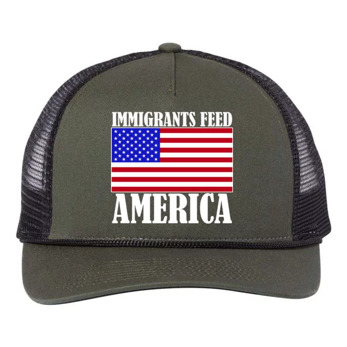 Immigrants Feed America US Flag Retro Rope Trucker Hat Cap