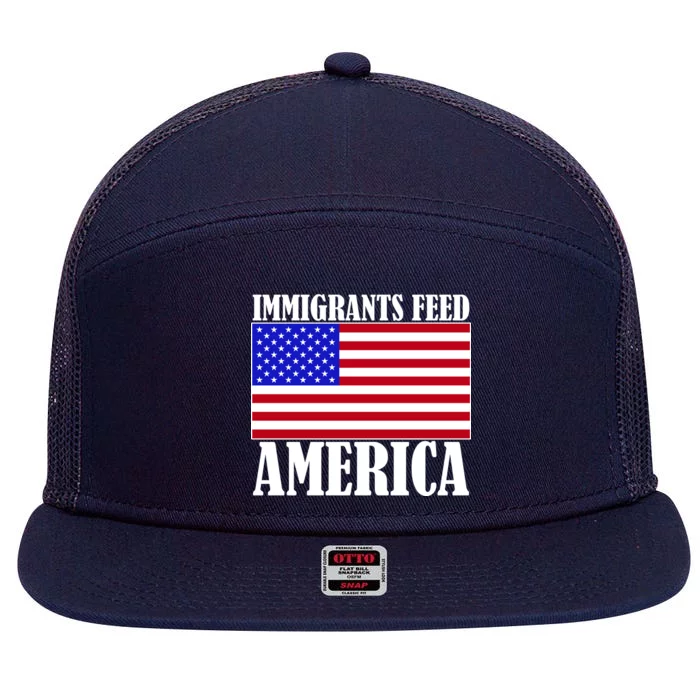 Immigrants Feed America US Flag 7 Panel Mesh Trucker Snapback Hat