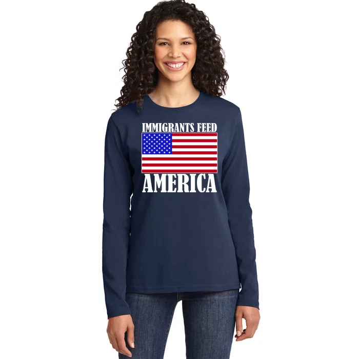 Immigrants Feed America US Flag Ladies Long Sleeve Shirt