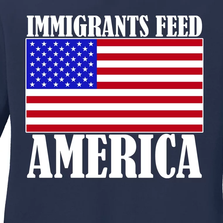 Immigrants Feed America US Flag Ladies Long Sleeve Shirt