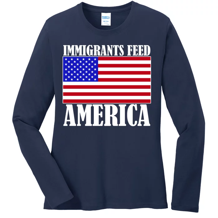 Immigrants Feed America US Flag Ladies Long Sleeve Shirt