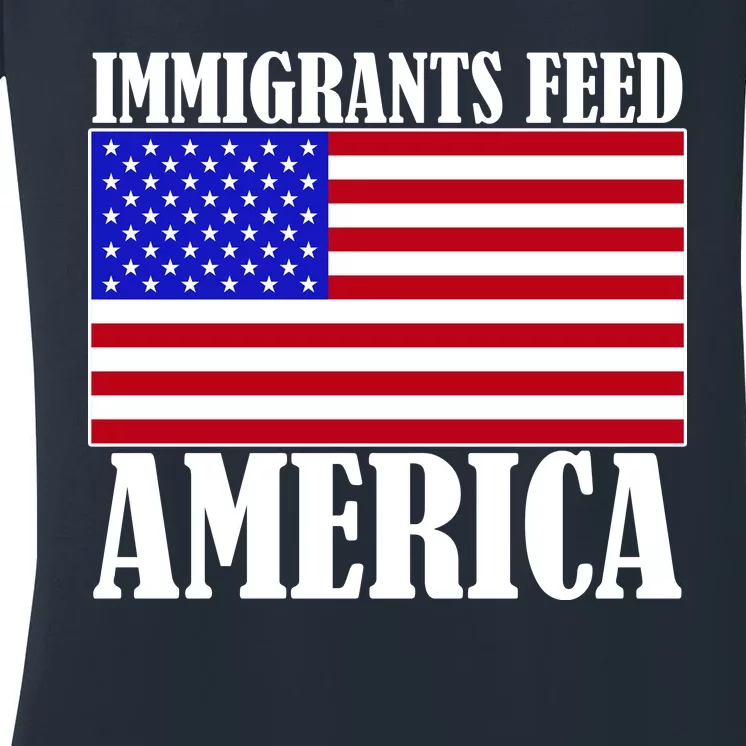 Immigrants Feed America US Flag Women's V-Neck T-Shirt