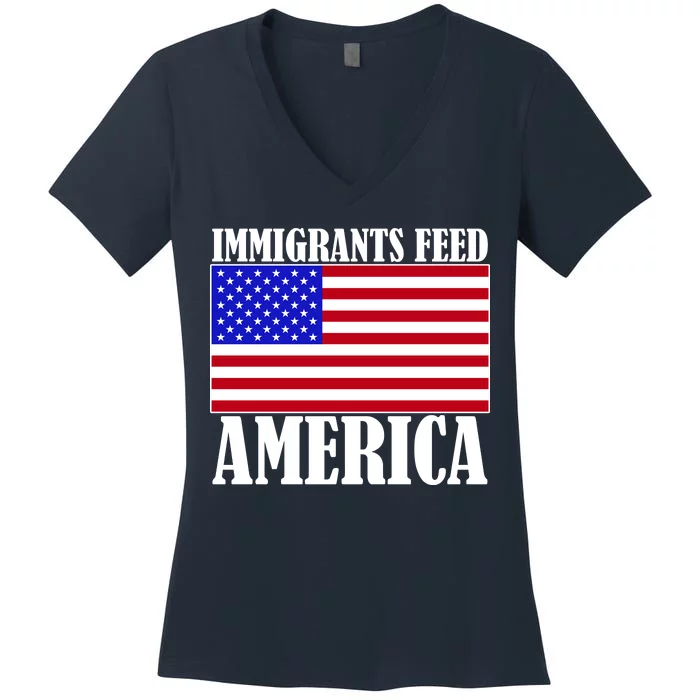 Immigrants Feed America US Flag Women's V-Neck T-Shirt