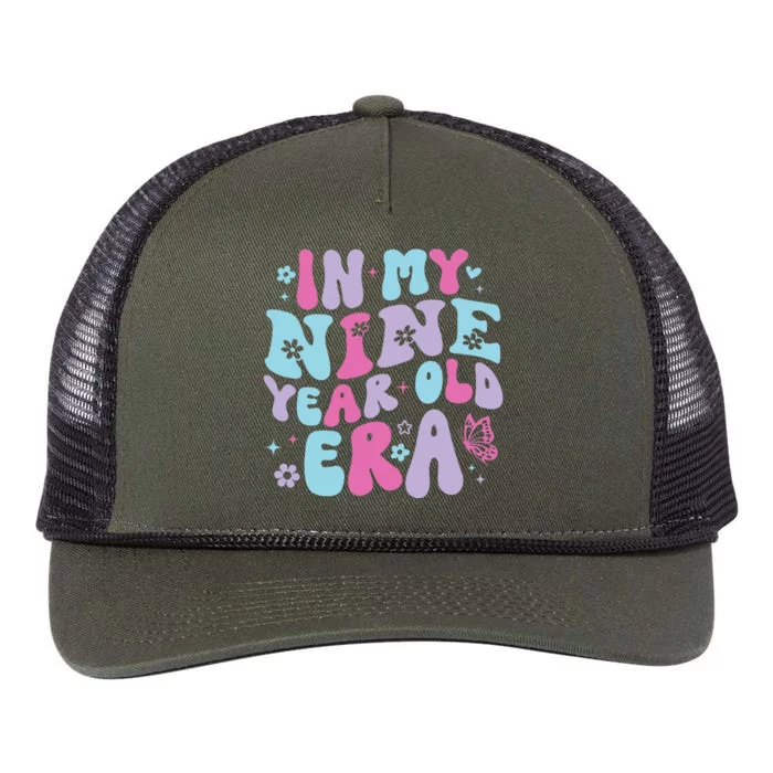 In My Nine Year Old Era Girl Boy 9th Birthday 9 Year Old Retro Rope Trucker Hat Cap