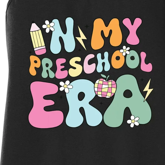 In My Preschool Era Cute Groovy Back To School Teachers Women's Racerback Tank