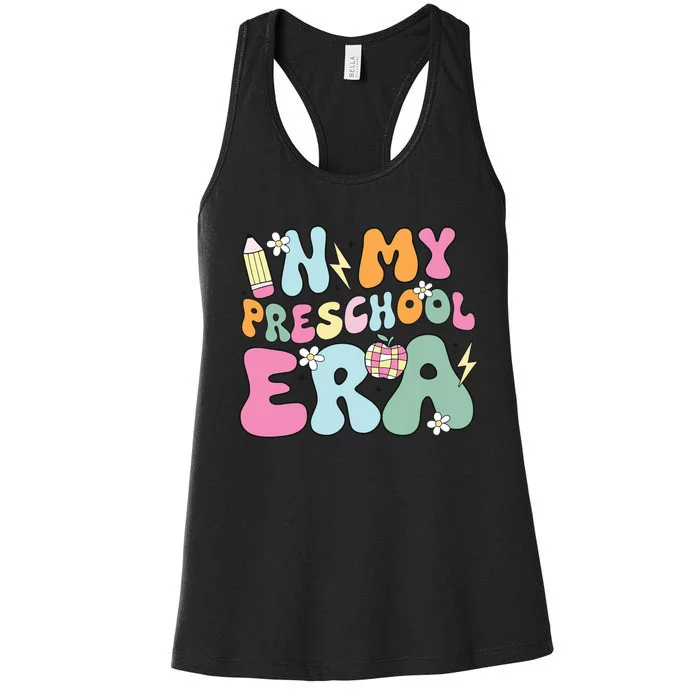 In My Preschool Era Cute Groovy Back To School Teachers Women's Racerback Tank