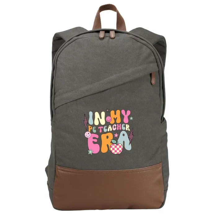 In My Pe Teacher Era Physical Education Teacher Groovy Cotton Canvas Backpack