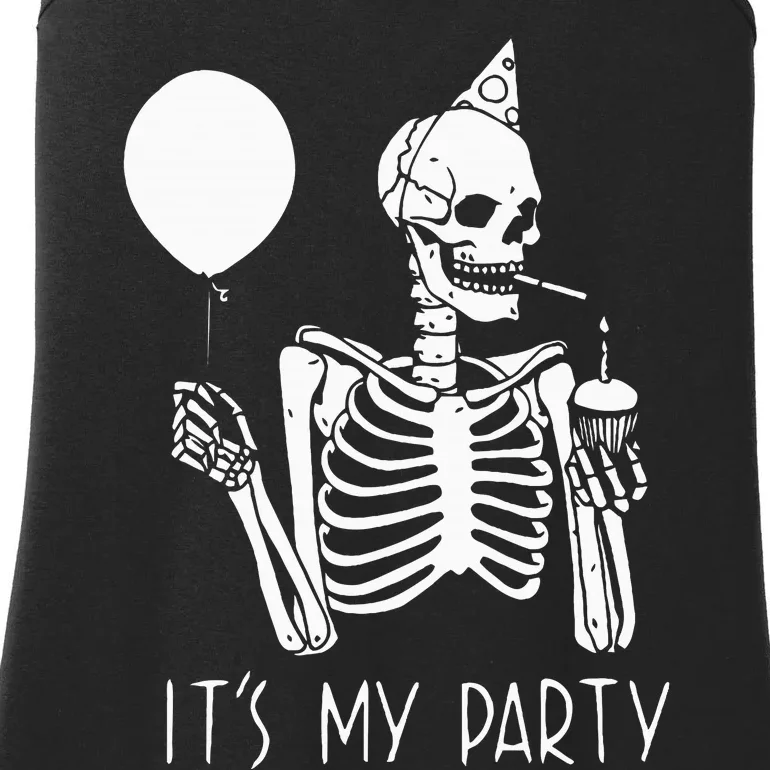 Its My Party Lazy Halloween Costume Skeleton Skull Birthday Ladies Essential Tank