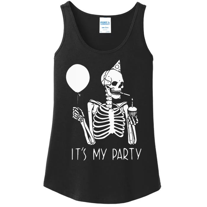 Its My Party Lazy Halloween Costume Skeleton Skull Birthday Ladies Essential Tank