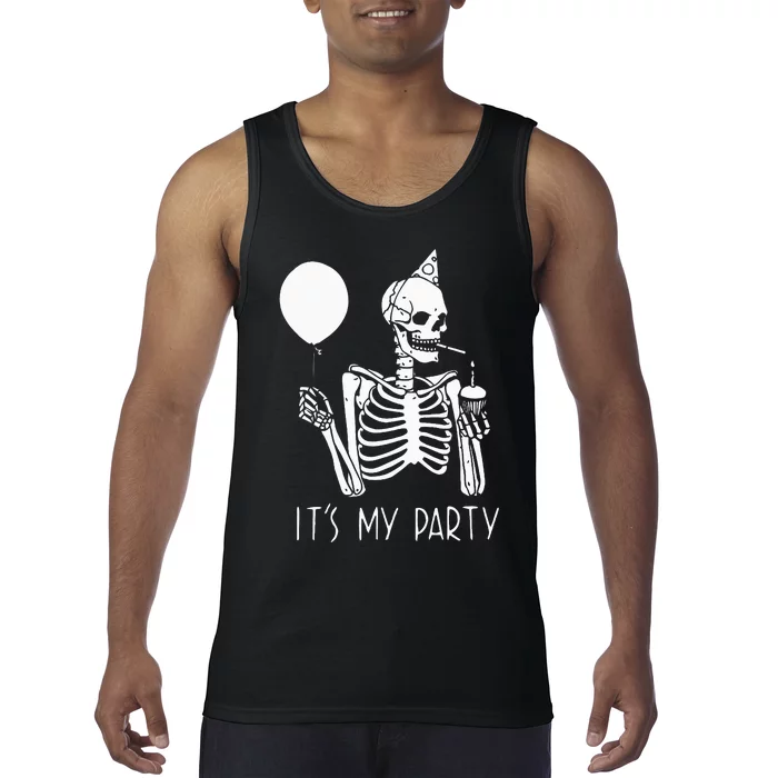 Its My Party Lazy Halloween Costume Skeleton Skull Birthday Tank Top