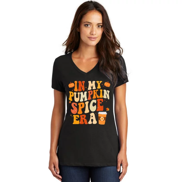 In My Pumpkin Spice Era Funny Retro Fall Vibes Thanksgiving Women's V-Neck T-Shirt