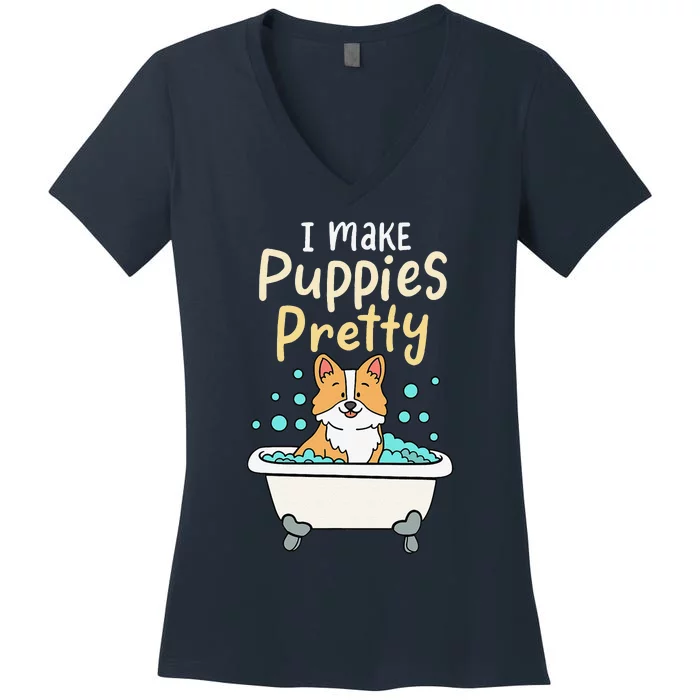 I Make Puppies Pretty Funny Fur Artist Dog Groomer Women's V-Neck T-Shirt