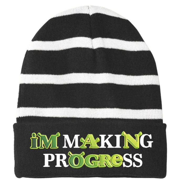 I'm Making Progress Funny Cute Cartoon Character For Lover Trending Cute Striped Beanie with Solid Band