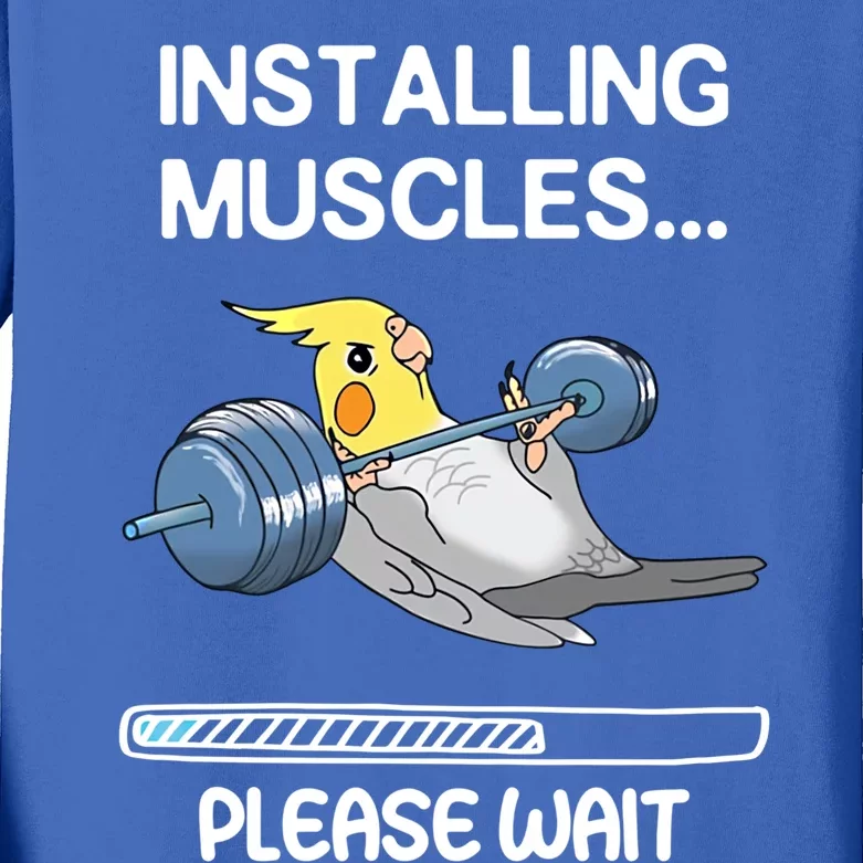 Installing Muscles Parrot Cockatiel Funny Gym Weightlifting Great Gift Kids Long Sleeve Shirt