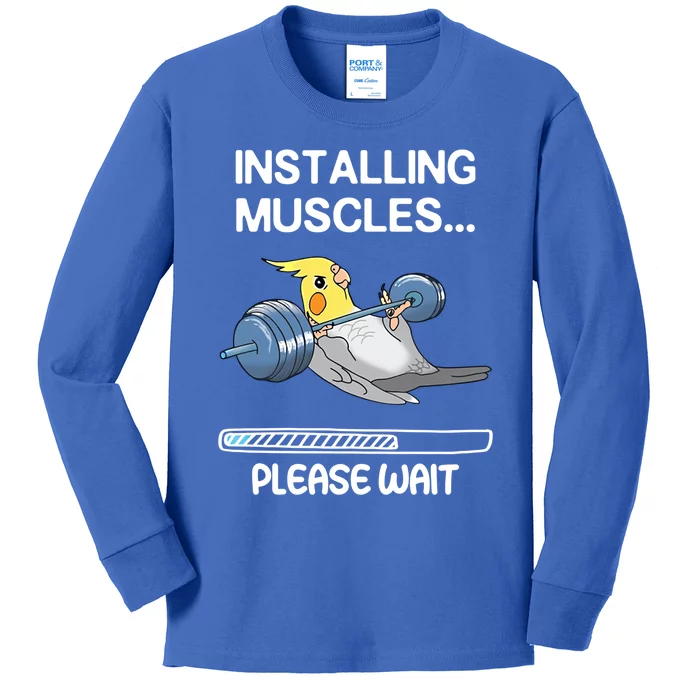 Installing Muscles Parrot Cockatiel Funny Gym Weightlifting Great Gift Kids Long Sleeve Shirt