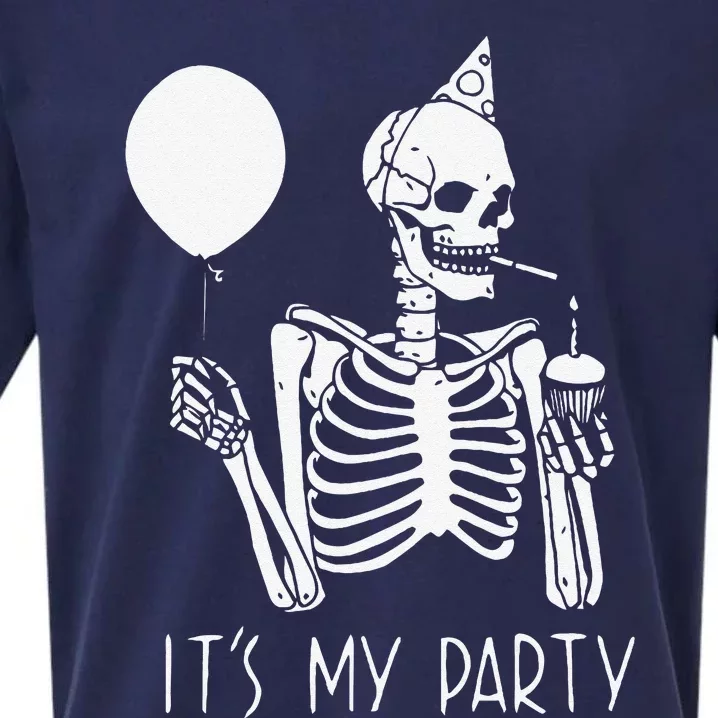 Its My Party Lazy Halloween Costume Skeleton Skull Birthday Sueded Cloud Jersey T-Shirt