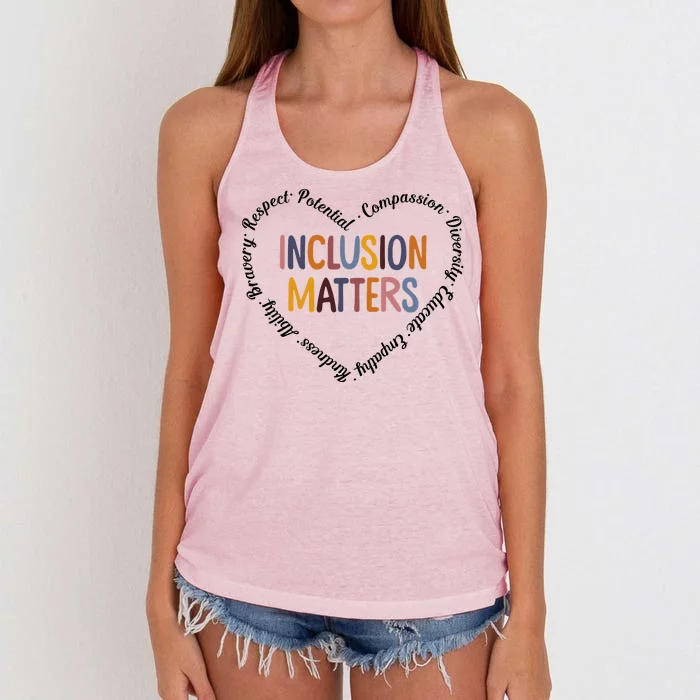 Inclusion Matters Positive Diversity Kindness Matter Heart Women's Knotted Racerback Tank