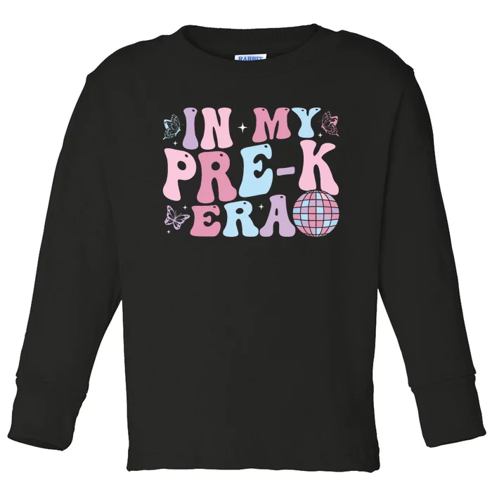 In My Pre K Era Groovy Back To School First Day Teacher Toddler Long Sleeve Shirt