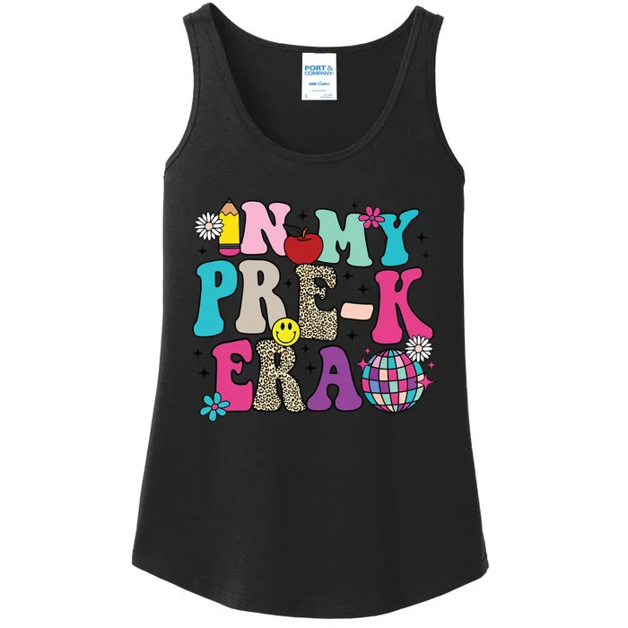 In My Prek Era Back To School Retro Groovy Preschool Ladies Essential Tank