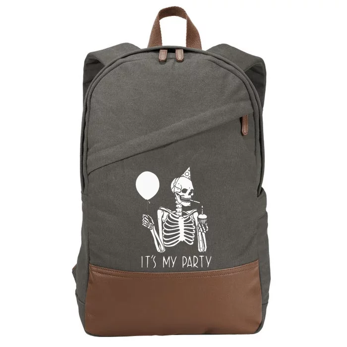 Its My Party Lazy Halloween Costume Skeleton Skull Birthday Cotton Canvas Backpack