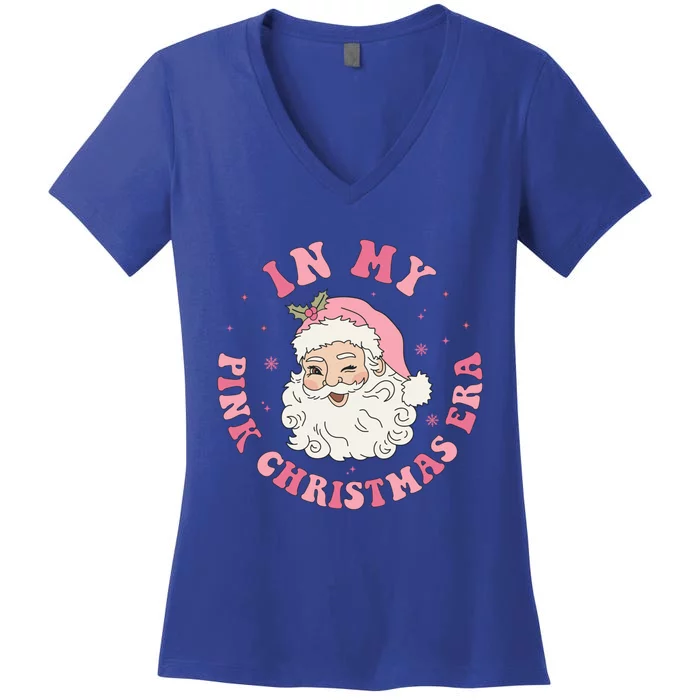 In My Pink Christmas Era Groovy Gift Women's V-Neck T-Shirt