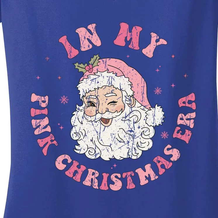 In My Pink Christmas Era Retro Sant Cool Gift Women's V-Neck T-Shirt