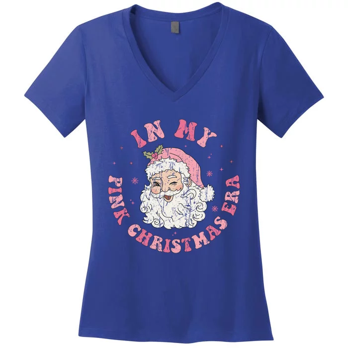 In My Pink Christmas Era Retro Sant Cool Gift Women's V-Neck T-Shirt