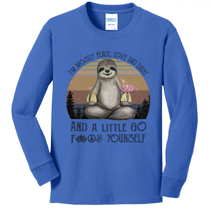 I'm Mostly Peace Love And Light Funny Vintage Yoga Sloth Gift Kids Long Sleeve Shirt