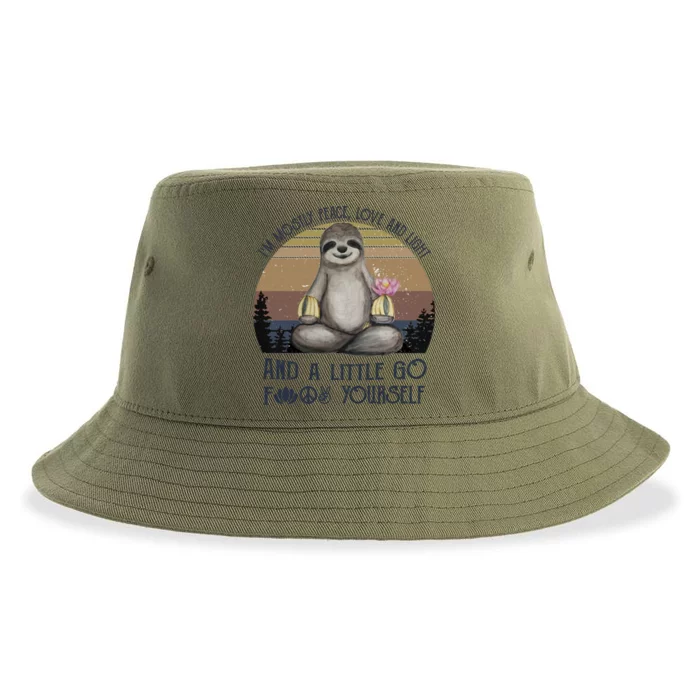 I'm Mostly Peace Love And Light Funny Vintage Yoga Sloth Gift Sustainable Bucket Hat