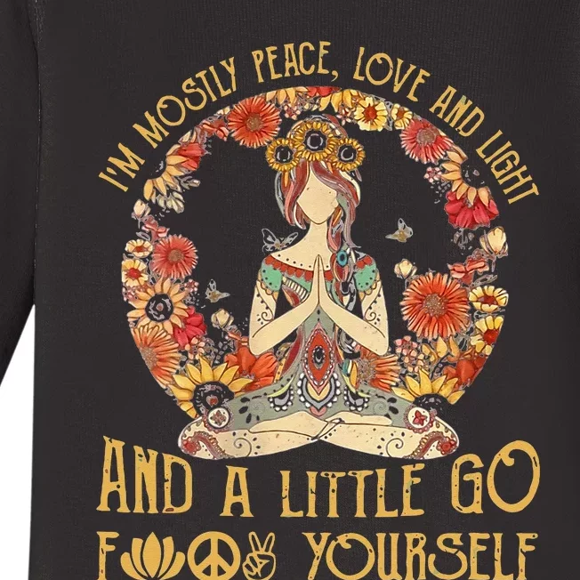 Im Mostly Peace Love And Light & Little Go F Yourself Baby Long Sleeve Bodysuit