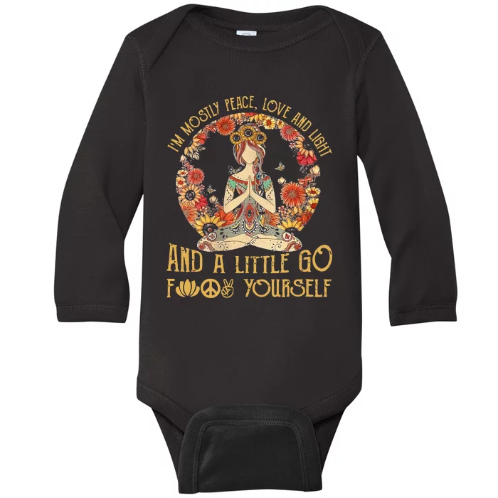 Im Mostly Peace Love And Light & Little Go F Yourself Baby Long Sleeve Bodysuit