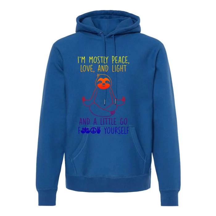 I'm Mostly Peace Love And Light Meditating Sloth Gift Premium Hoodie