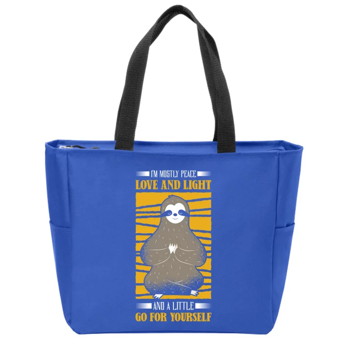 I'm Mostly Peace Love And Light Yoga Sloth Meditation Gift Zip Tote Bag