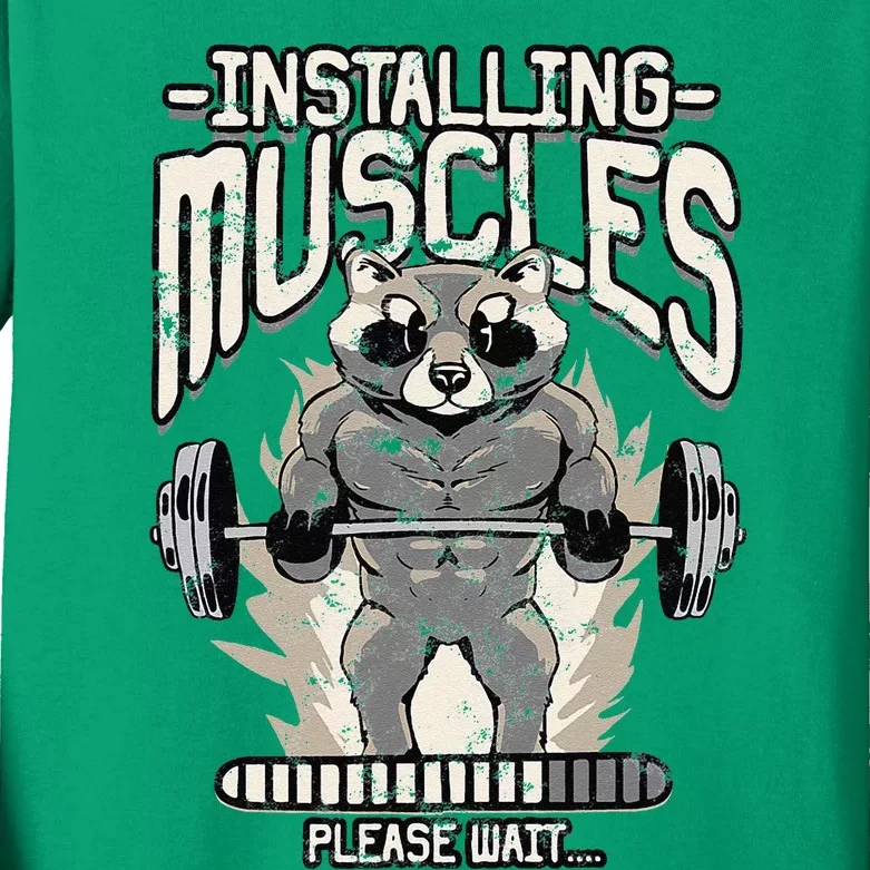 Installing Muscles Please Wait Gym Kids Long Sleeve Shirt