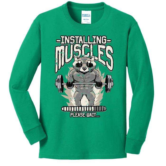 Installing Muscles Please Wait Gym Kids Long Sleeve Shirt