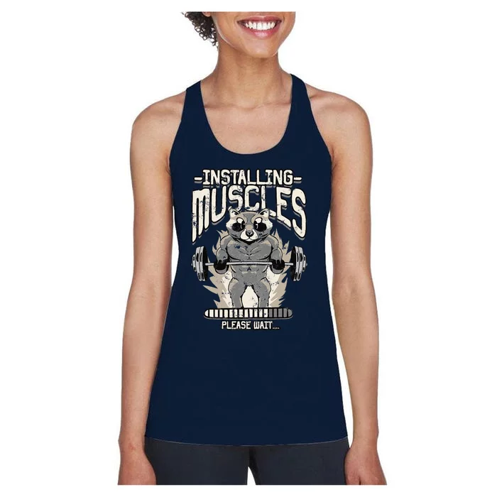 Installing Muscles Please Wait Gym Women's Racerback Tank