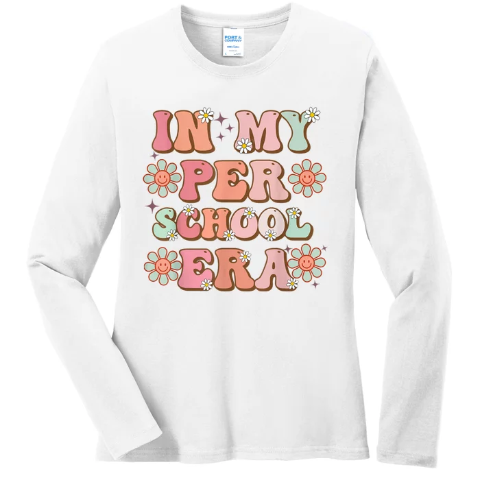 In My Preschool Era Cute Groovy First Day Of School Ladies Long Sleeve Shirt