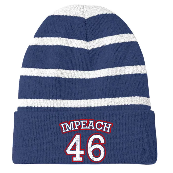 Impeach 46 Joe Biden Republican Conservative Anti-Biden Striped Beanie with Solid Band