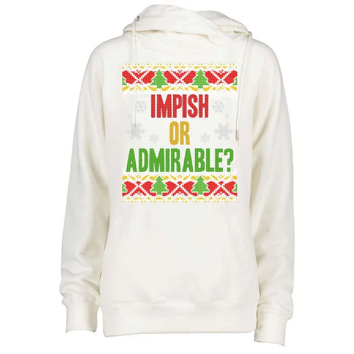 Impish or Admirable Ugly Christmas Womens Funnel Neck Pullover Hood