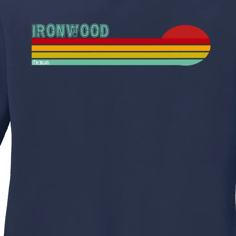 Ironwood Michigan Retro Ladies Long Sleeve Shirt