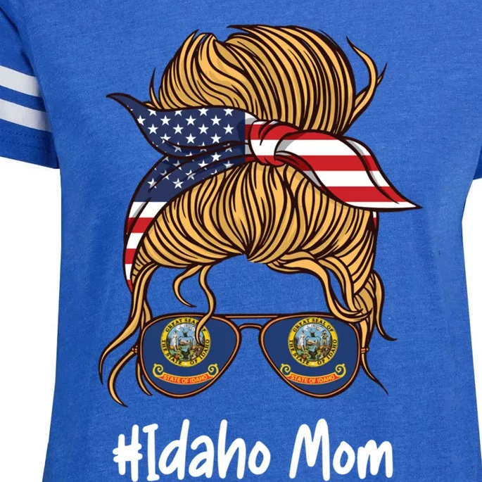 Idaho Mom Retro Patriotic American Flag Mothers Day Meaningful Gift Enza Ladies Jersey Football T-Shirt