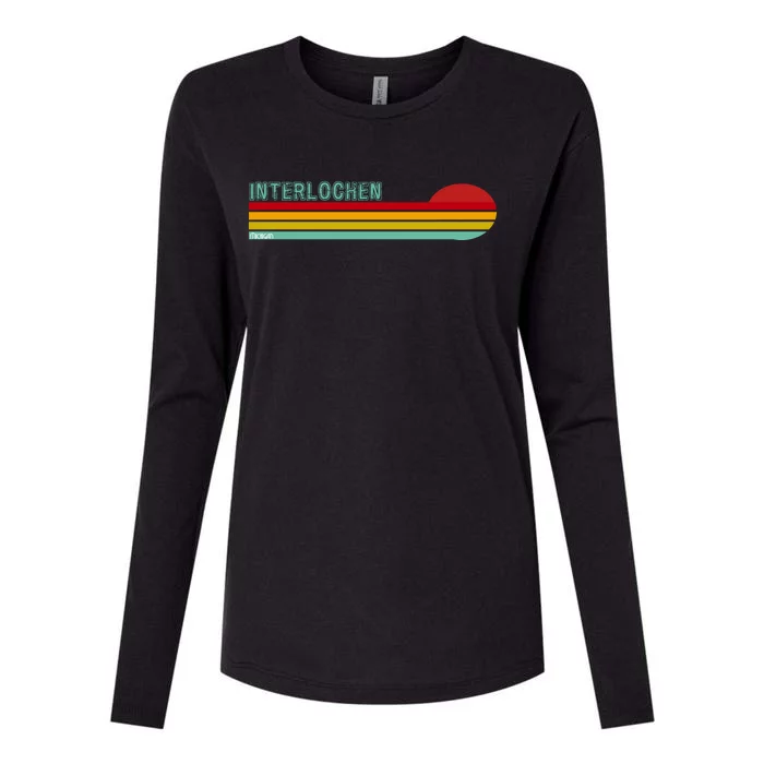 Interlochen Michigan Retro Womens Cotton Relaxed Long Sleeve T-Shirt