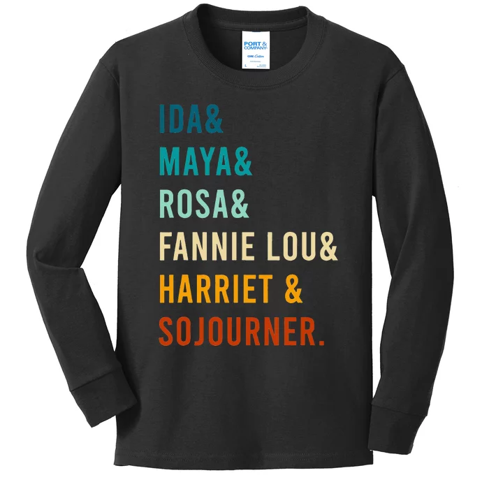 Ida Maya Rosa Fannie Lou Harriet Sojourner Apparel Kids Long Sleeve Shirt