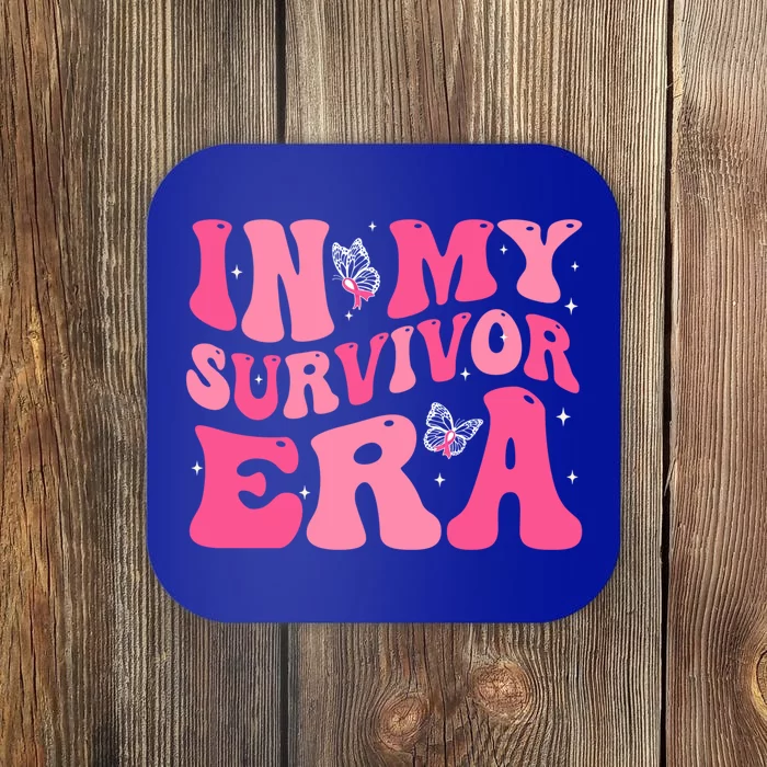 In My Survivor Era Groovy Retro Pink Breast Cancer Awareness Gift Coaster