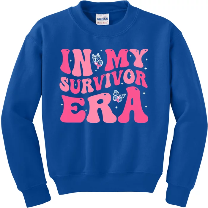 In My Survivor Era Groovy Retro Pink Breast Cancer Awareness Gift Kids Sweatshirt