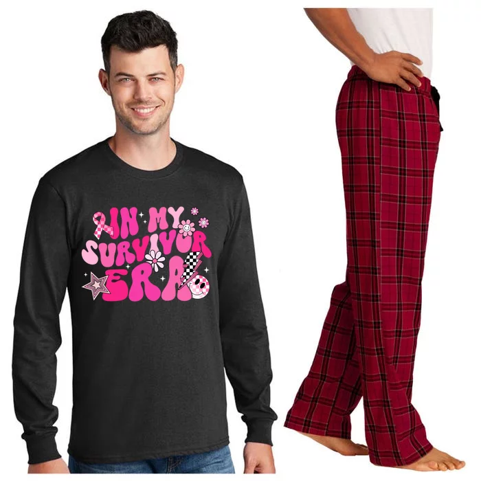 In My Survivor Era Pink Groovy Retro Breast Cancer Awareness Gift Long Sleeve Pajama Set