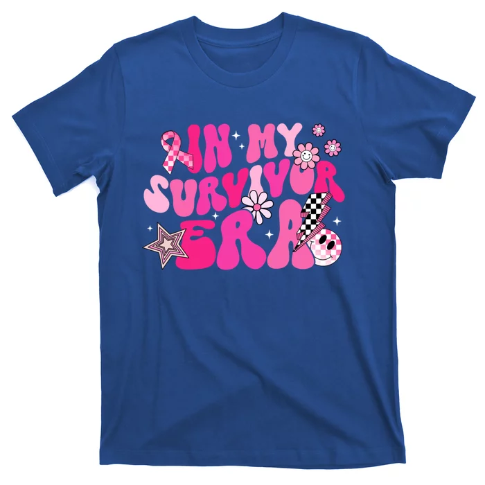 In My Survivor Era Pink Groovy Retro Breast Cancer Awareness Gift T-Shirt