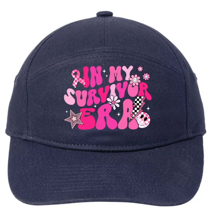 In My Survivor Era Pink Groovy Retro Breast Cancer Awareness Gift 7-Panel Snapback Hat